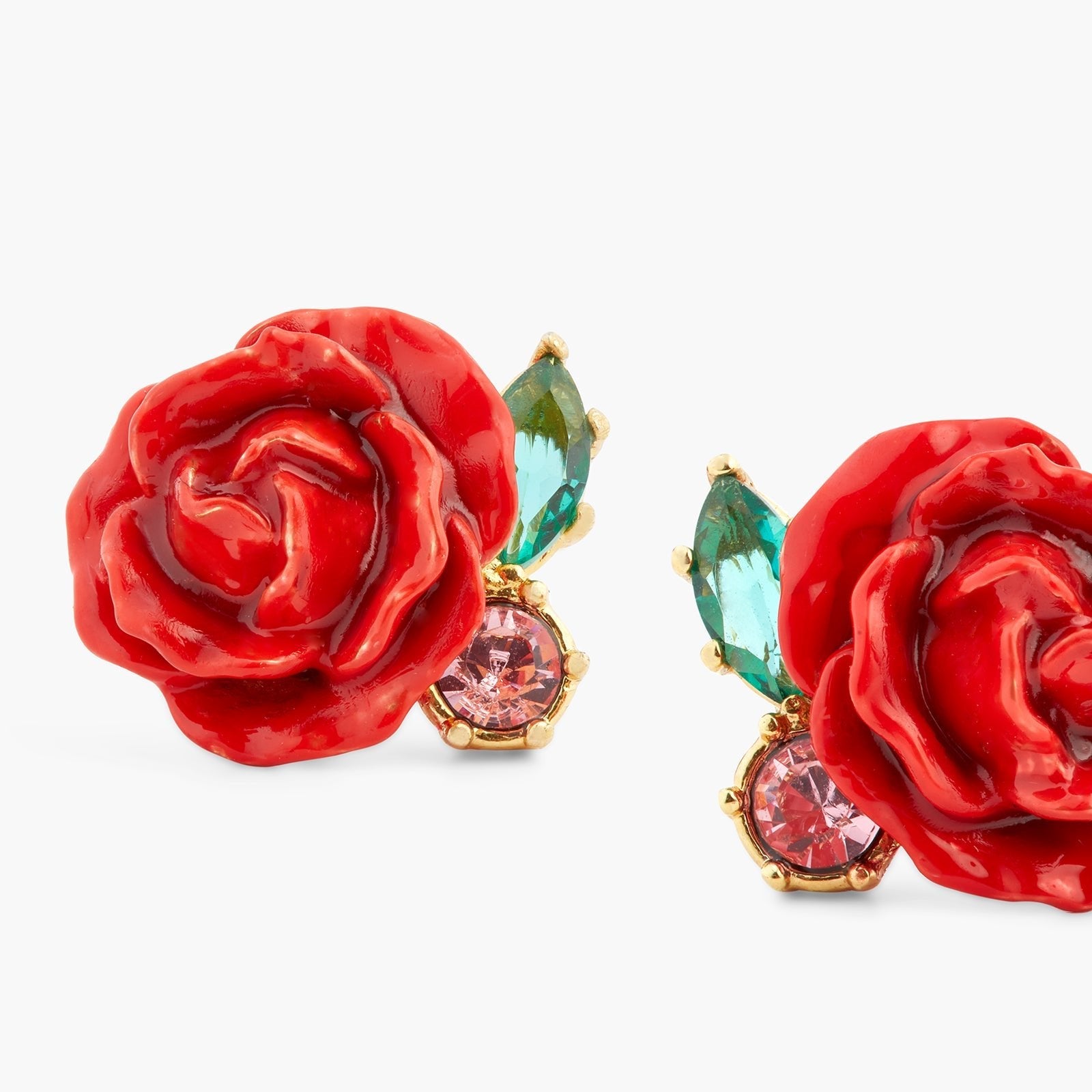 Red Rose And Pink Crystal Earrings | ASLA1021 - Les Nereides