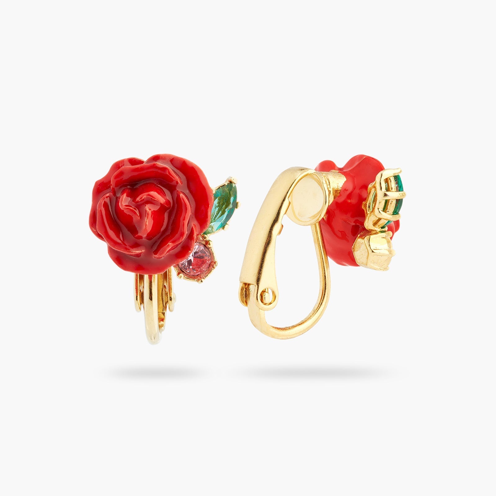 Red Rose And Pink Crystal Earrings | ASLA1021 - Les Nereides