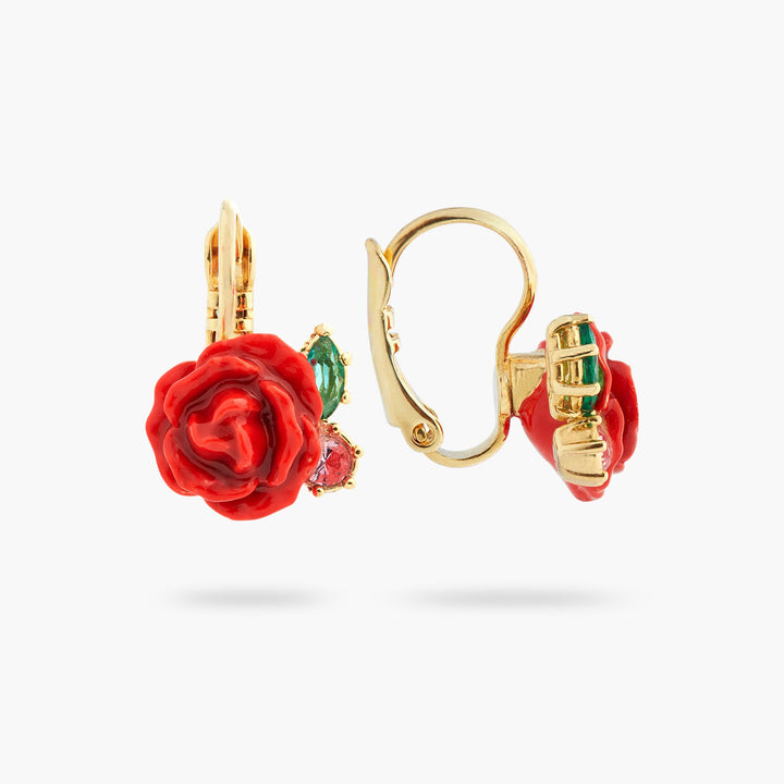 Red Rose And Pink Crystal Earrings | ASLA1021 - Les Nereides