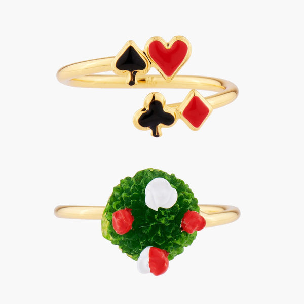 Red Roses And Aces Set Of 2 Adjustable Rings | AMAL6031 - Les Nereides