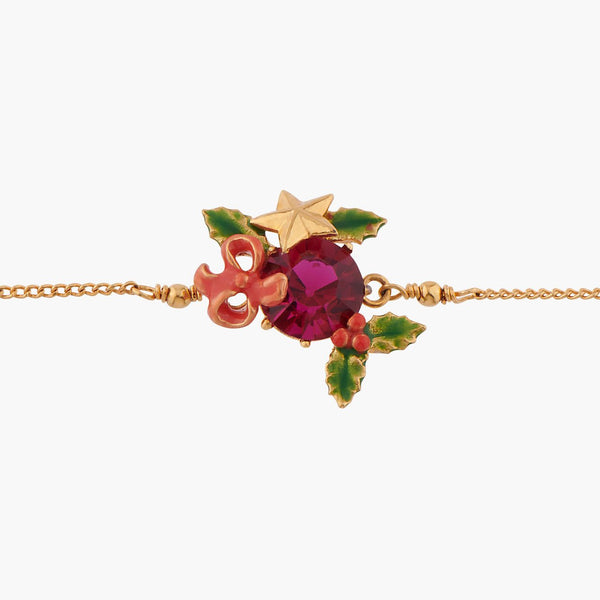 Red Stone And Christmas Holly Pendant Bracelet | AKNO202 - Les Nereides