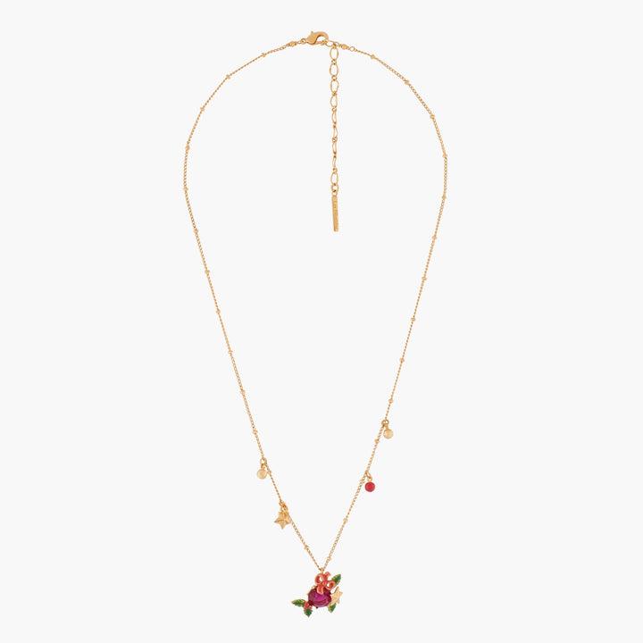 Red Stone And Christmas Holly Pendant Necklace | AKNO302 - Les Nereides