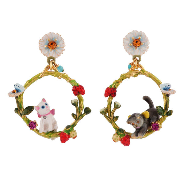 Retail Only - Little Cats Small Hoops With Cats, Flowers & Strawberries Earrings | AFLC110C/1 - Les Nereides