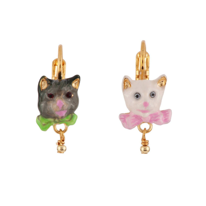 Retail Only - Little Cats White & Black Cats With Golden Beads Earrings | AFLC1011 - Les Nereides