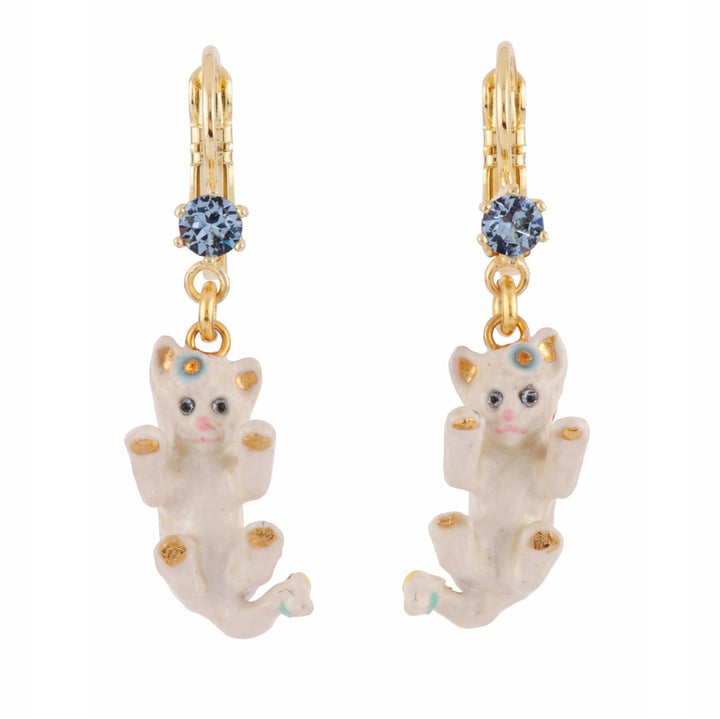 Retail Only - Little Cats White Cat With Blue Crystal Stone & Butterfly Earrings | AFLC1071 - Les Nereides