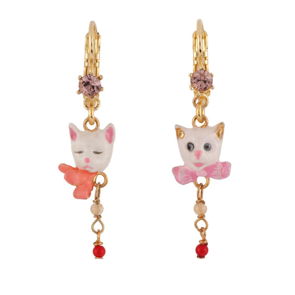 Retail Only - Little Cats White Cats With Pink Crystal & Pendants Earrings | AFLC1021 - Les Nereides