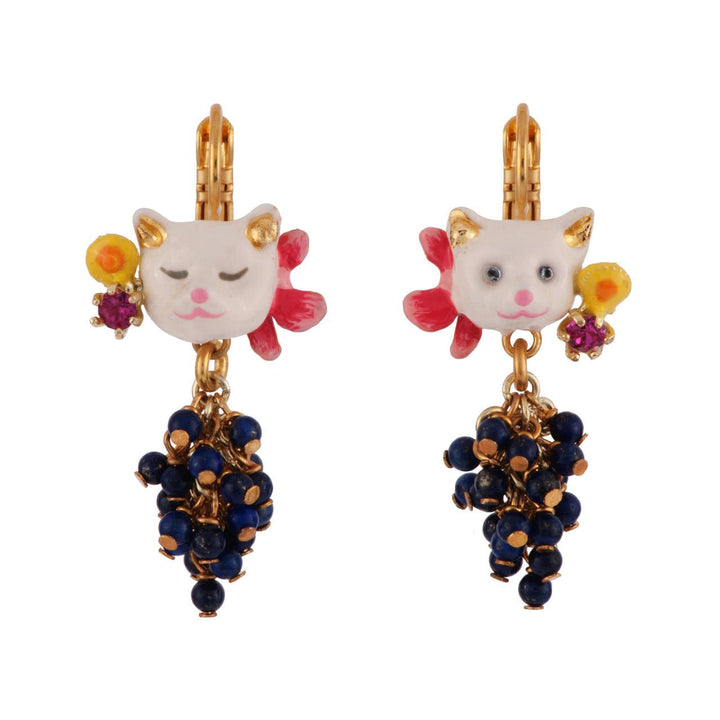 Retail Only - Little Cats White Cats With Pink Crystal Stones & Beads Bunch Earrings | AFLC1031 - Les Nereides