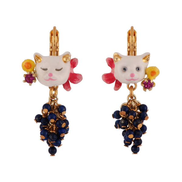 Retail Only - Little Cats White Cats With Pink Crystal Stones & Beads Bunch Earrings | AFLC1031 - Les Nereides