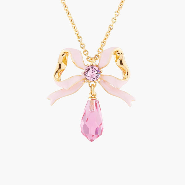 Ribbon And Pink Crystal Pendant Necklace | Akjv3031 - Les Nereides