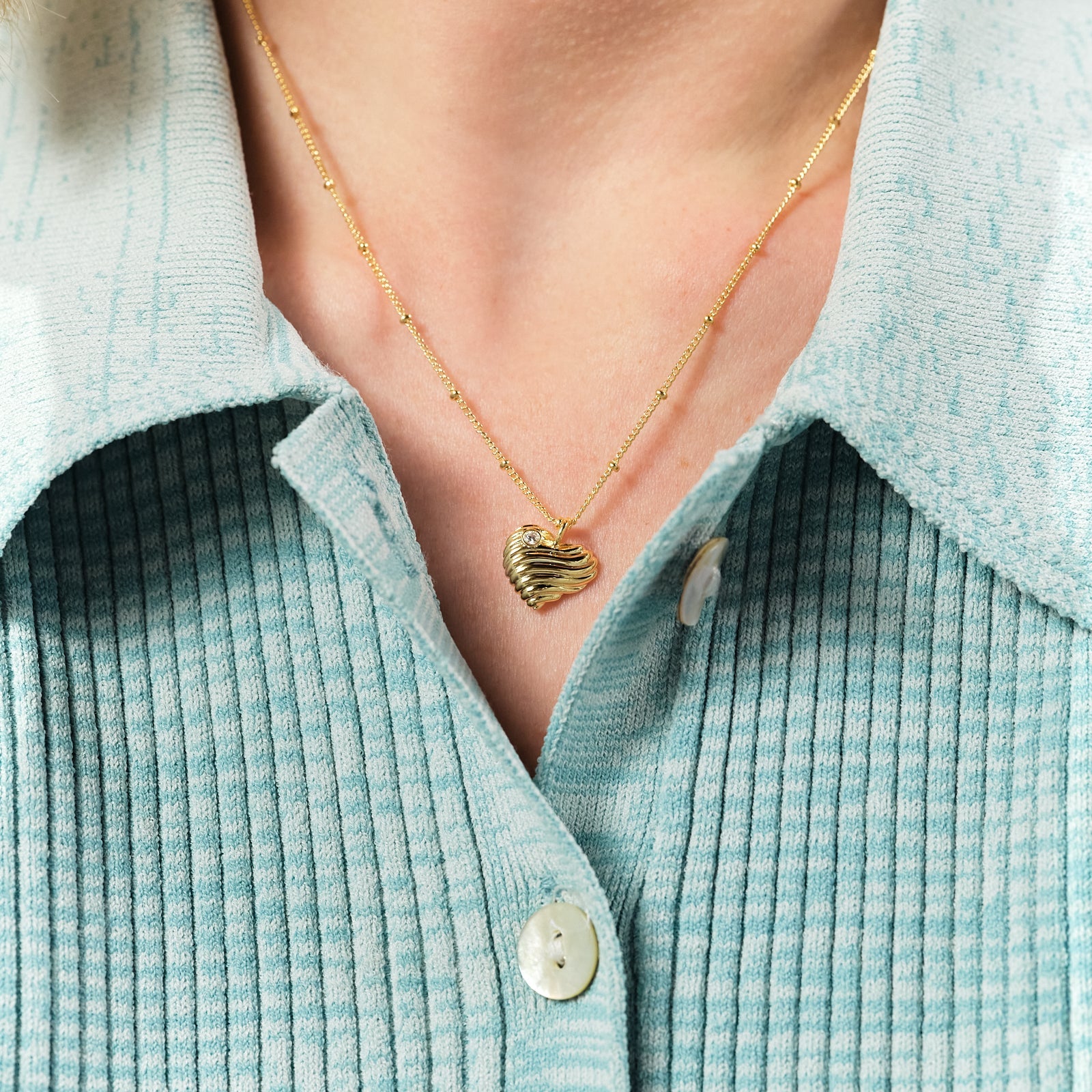 Ripple Heart CZ Pendant Necklace | ASAM3031 - Les Nereides