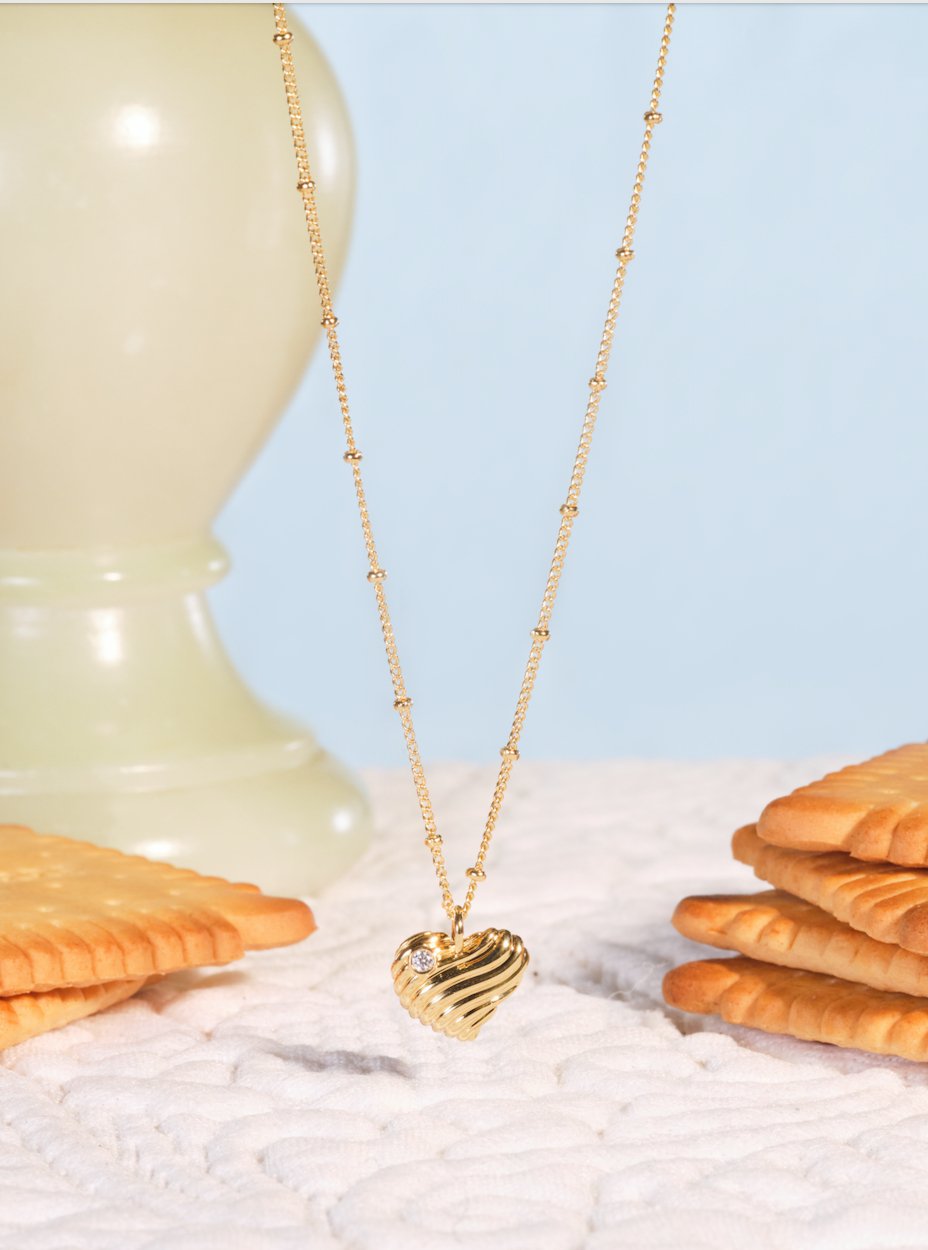 Ripple Heart CZ Pendant Necklace | ASAM3031 - Les Nereides