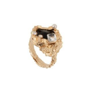 Roches Singulieres Diamond - Shaped Black Crystal Stone With Cubes And Crystals Rings | AERO603/11 - Les Nereides