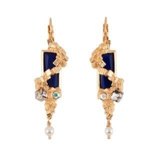 Roches Singulieres Rectangular Blue Crystal Stone With Cubes And Freshwater Pearl Earrings | AERO1071 - Les Nereides