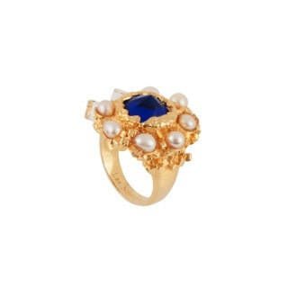 Roches Singulieres Round Blue Crystal Stone With Freshwater Pearls & Crystals Rings | AERO601/11 - Les Nereides