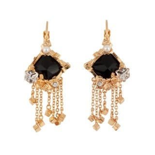 Roches Singulieres Square Black Crystal Stone, Cascade Of Chains And Metal Cube Earrings | AERO1081 - Les Nereides