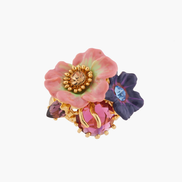 Rose And Apple Blossoms On Faceted Stone Cocktail Rings | Akpc601/11 - Les Nereides