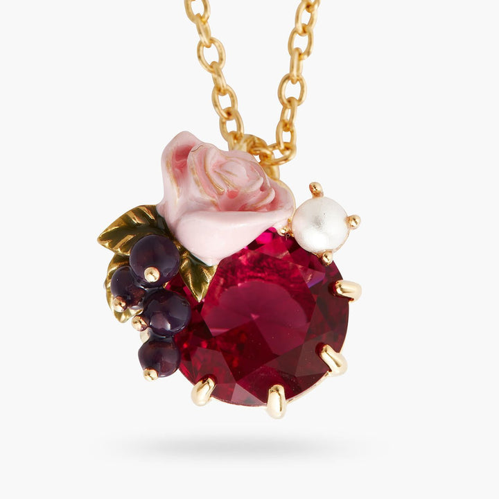 Rose And Blackcurrant Berries Pendant Necklace | AQNC3041 - Les Nereides
