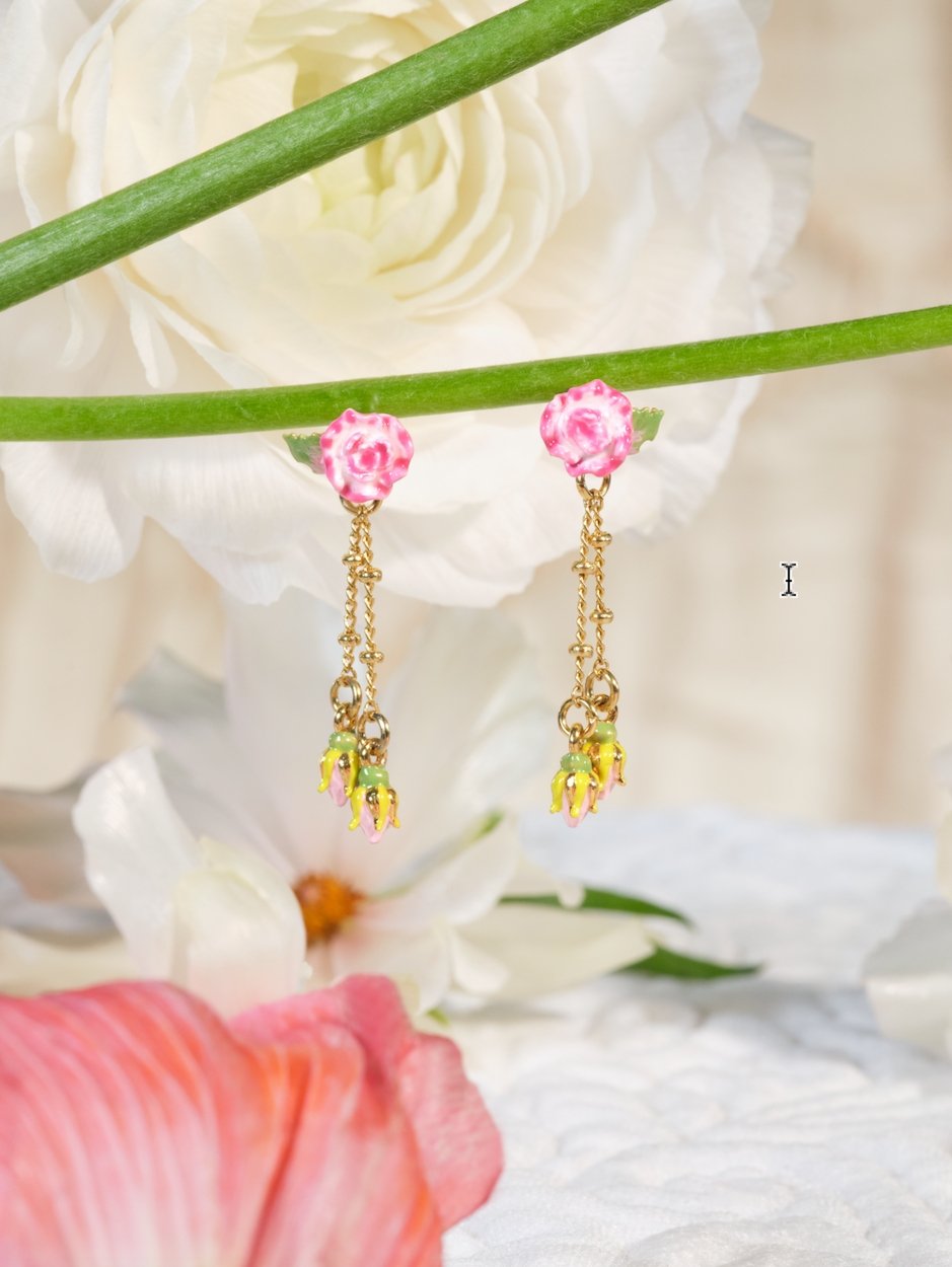 Rose and rosebud dangling earrings | ASRF1031 - Les Nereides