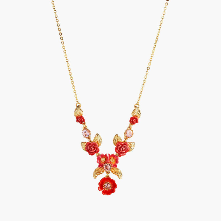 Rose Bouquet And Golden Leaves Collar Necklace | AMAR3021 - Les Nereides