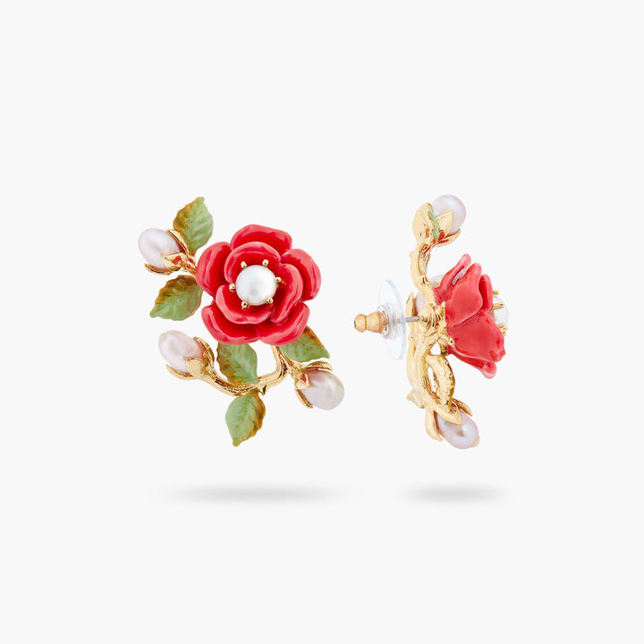 Rose branch and cultured pearl earrings | ASAR1081 - Les Nereides