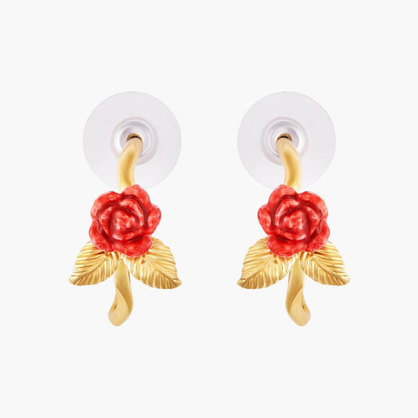 Rose Bud And Golden Leaves Creoles Earrings | AMAR1051 - Les Nereides