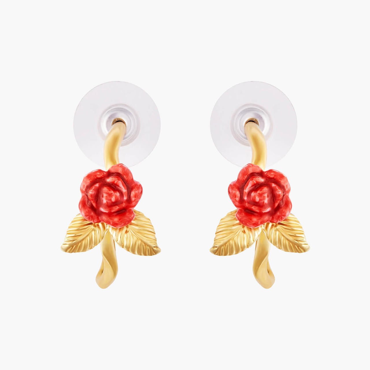 Rose Bud And Golden Leaves Creoles Earrings | AMAR1051 - Les Nereides