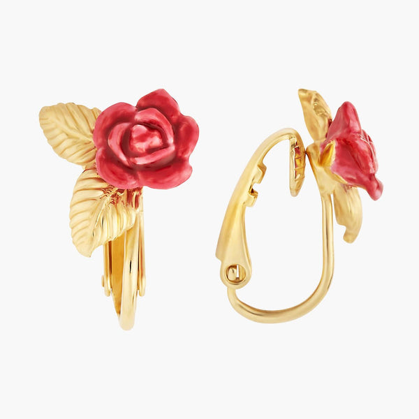 Rose Bud And Golden Leaves Earrings | AMAR1081 - Les Nereides