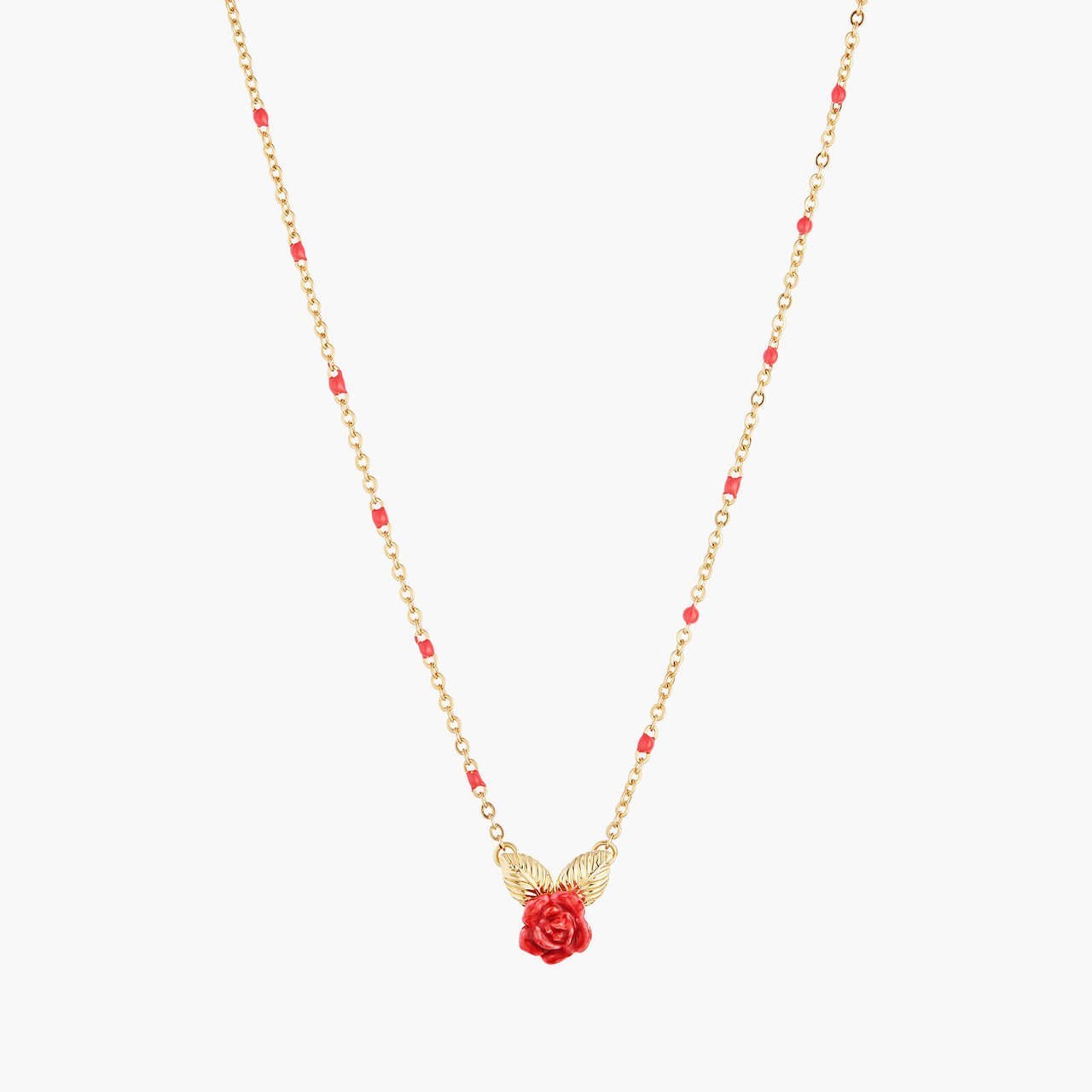 Rose Bud And Golden Leaves Pendant Necklace | AMAR3061 - Les Nereides