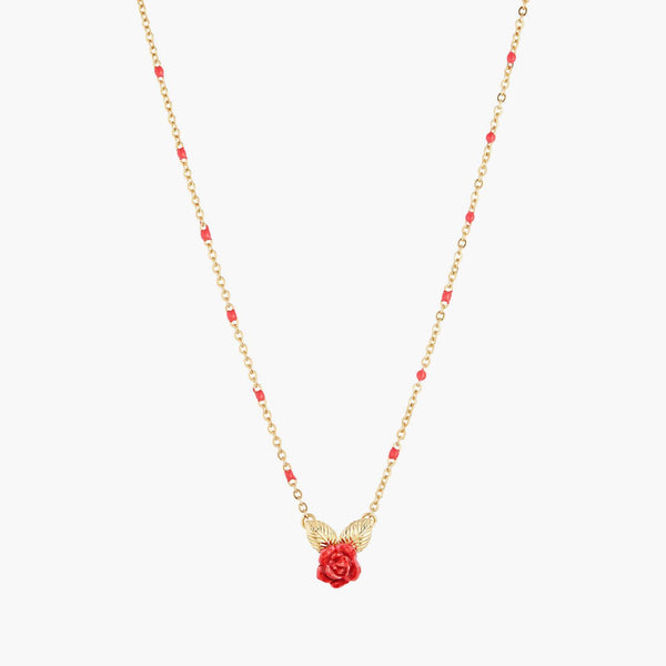 Rose Bud And Golden Leaves Pendant Necklace | AMAR3061 - Les Nereides