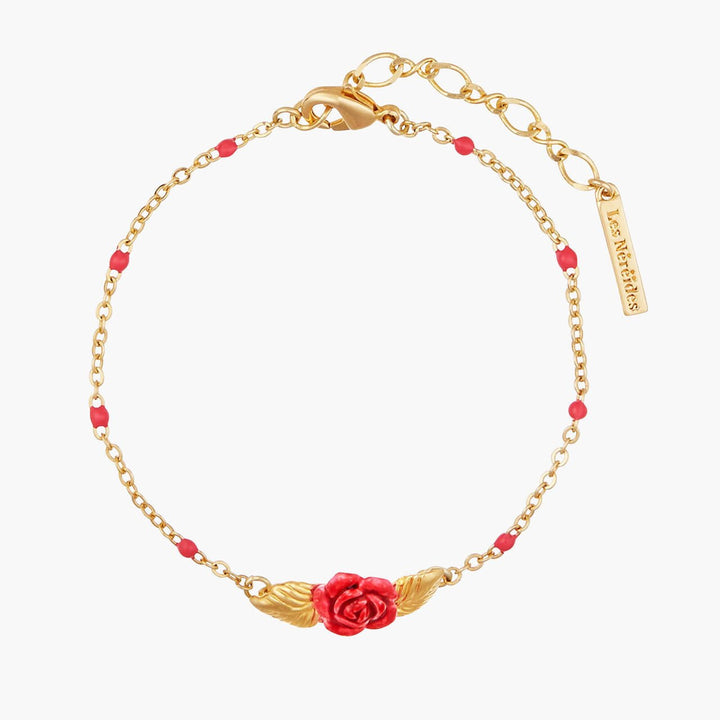 Rose Bud And Golden Leaves Thin Bracelet | AMAR2061 - Les Nereides