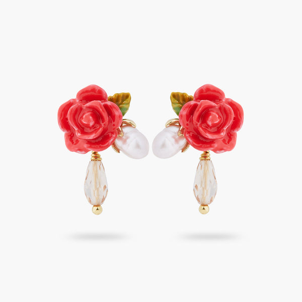 Rose, cultured pearl and crystal drop earrings | ASAR1091 - Les Nereides