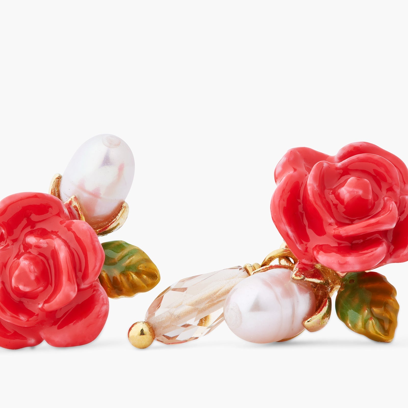 Rose, cultured pearl and crystal drop earrings | ASAR1091 - Les Nereides