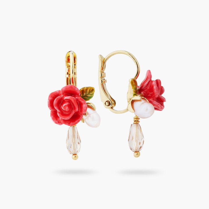 Rose, cultured pearl and crystal drop earrings | ASAR1091 - Les Nereides