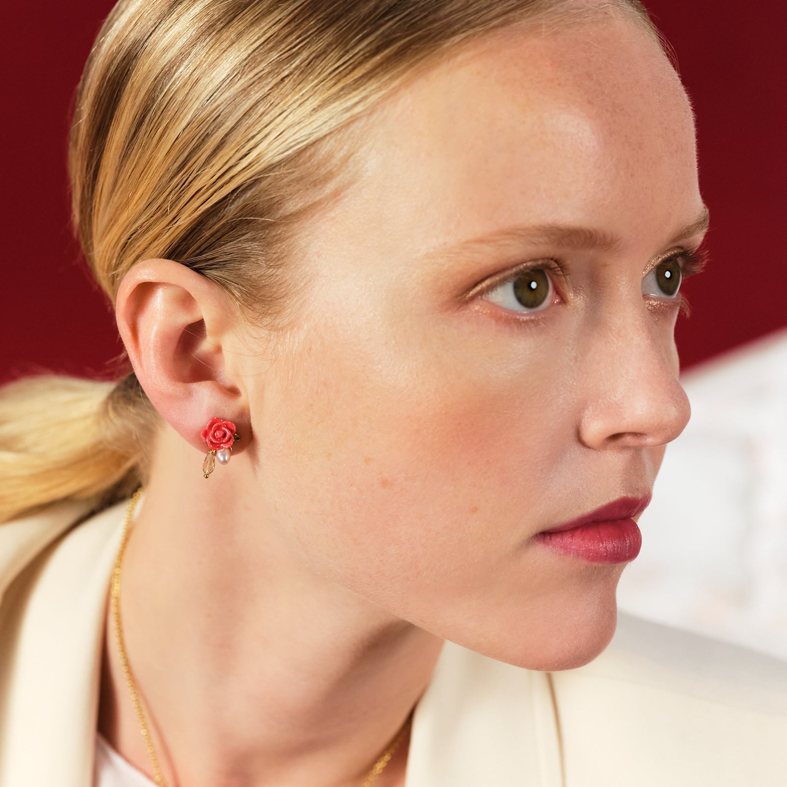 Rose, cultured pearl and crystal drop earrings | ASAR1091 - Les Nereides