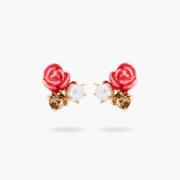 Rose, cultured pearl and crystal drop earrings | ASAR1101 - Les Nereides