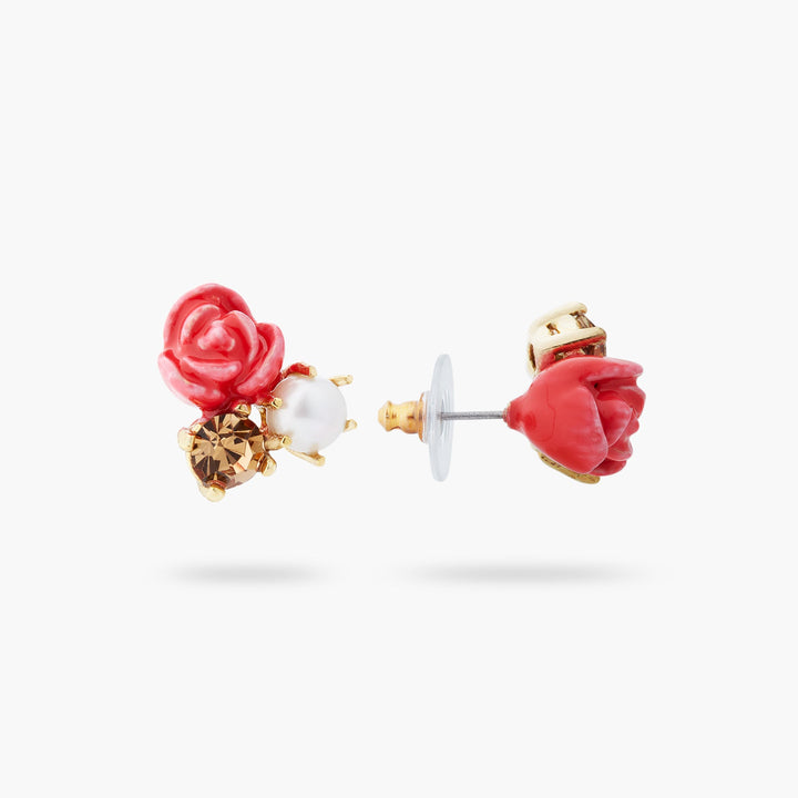 Rose, cultured pearl and crystal drop earrings | ASAR1101 - Les Nereides