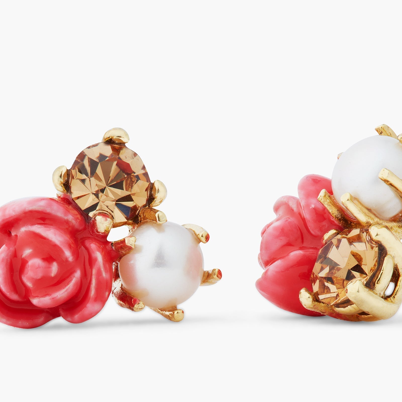 Rose, cultured pearl and crystal drop earrings | ASAR1101 - Les Nereides
