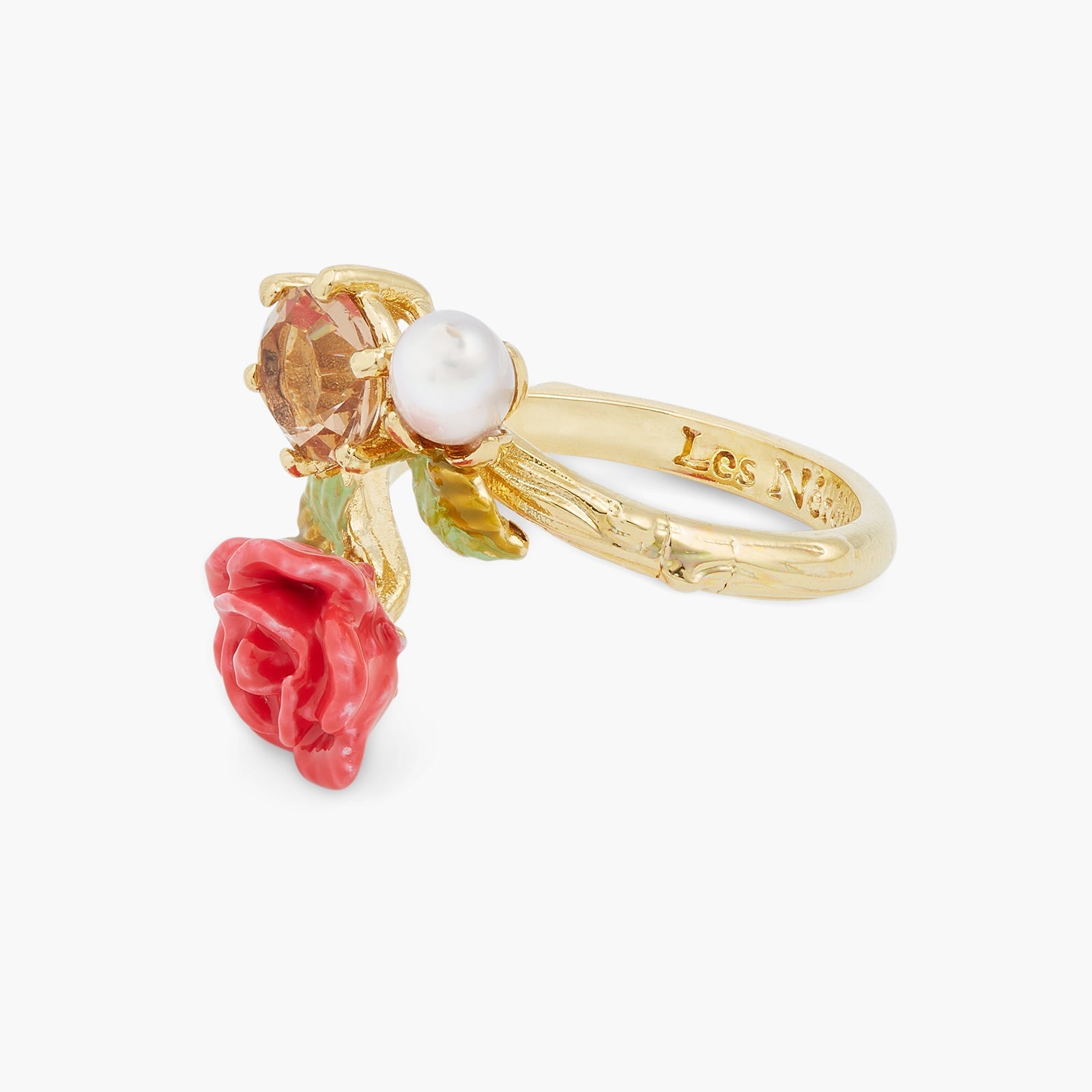 Rose, cultured pearl and stone adjustable ring | ASAR6061 - Les Nereides