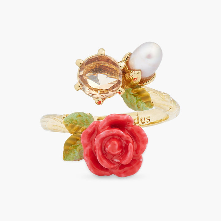 Rose, cultured pearl and stone adjustable ring | ASAR6061 - Les Nereides