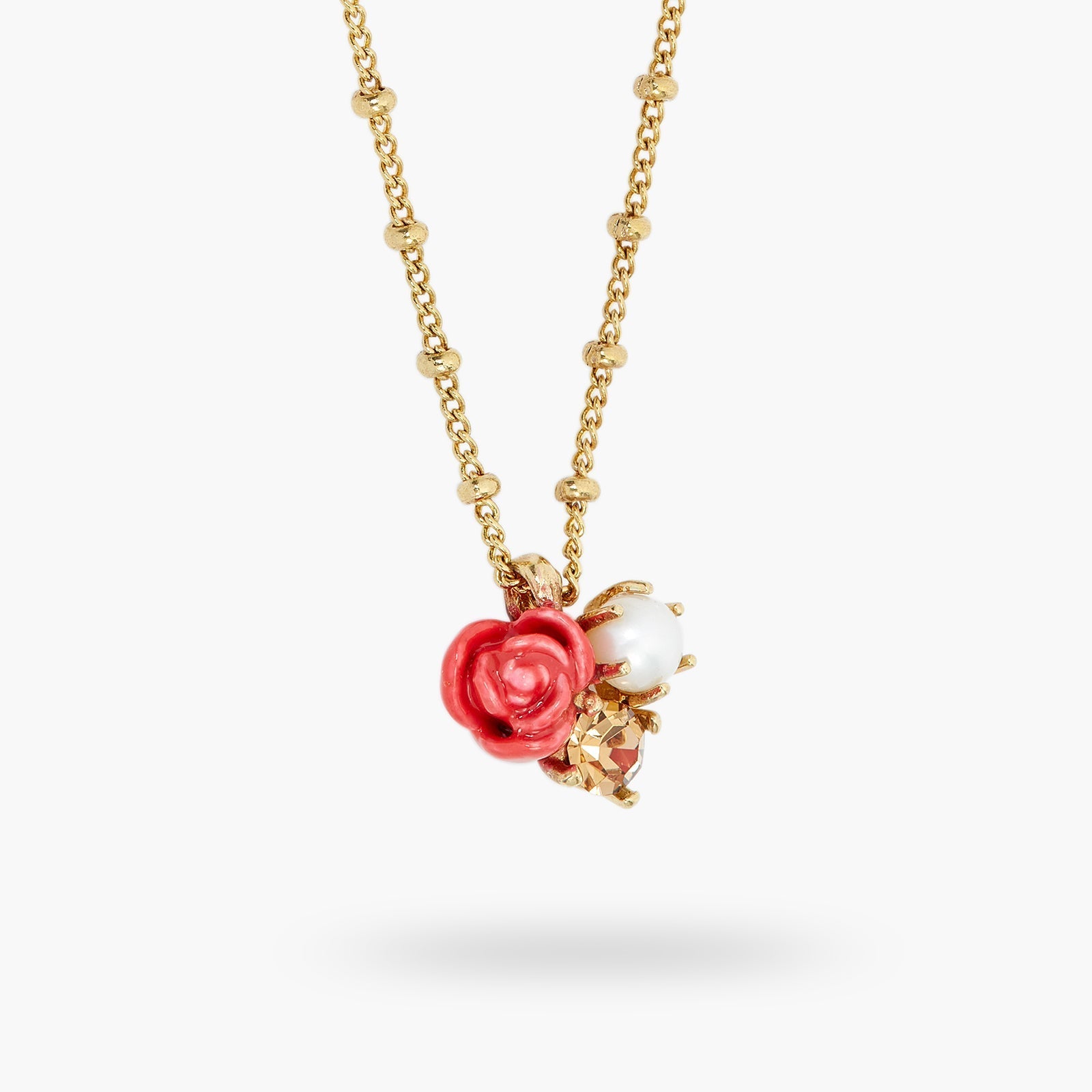 Rose, cultured pearl and stone pendant necklace | ASAR3081 - Les Nereides