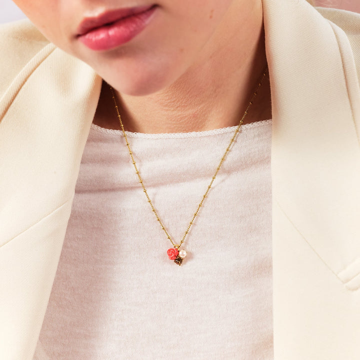 Rose, cultured pearl and stone pendant necklace | ASAR3081 - Les Nereides