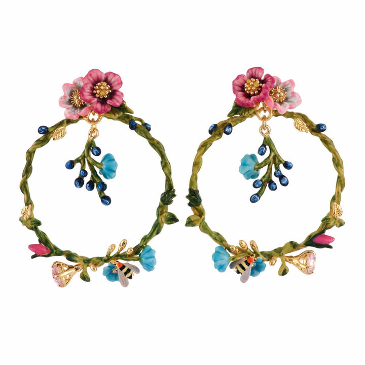 Rose D'Orient Large Hoops With Flowers, Berries & Bee Earrings | AFOR1061 - Les Nereides