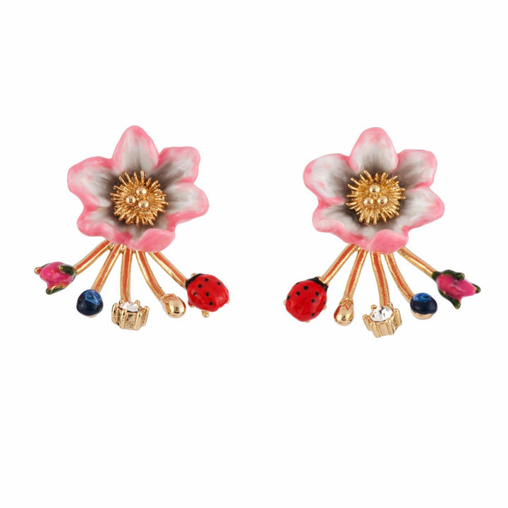 Rose D'Orient Pale Pink Flower With Vegetal Ear Jacket Earrings | AFOR1081 - Les Nereides