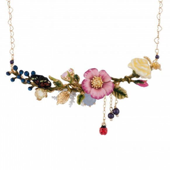 Rose D'Orient Pink Flower & Yellow Rose With Gypsophila, Berries & Butterfly Necklace | AFOR3031 - Les Nereides