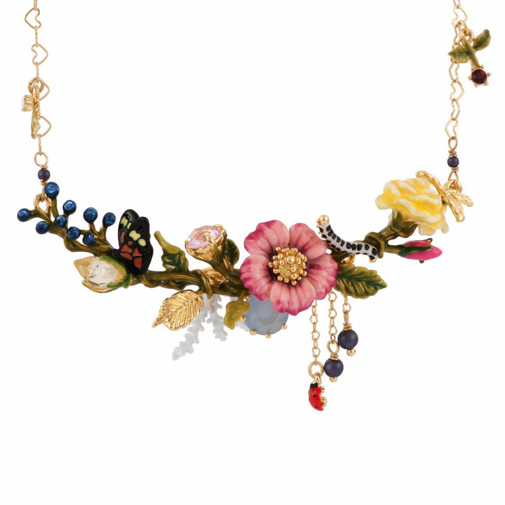 Rose D'Orient Pink Flower & Yellow Rose With Gypsophila, Berries & Butterfly Necklace | AFOR3081 - Les Nereides