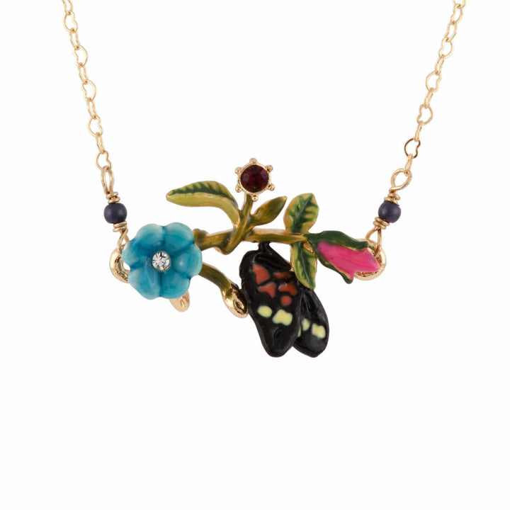 Rose D'Orient Rose Bud, Butterfly And Gold Bud Necklace | AFOR3101 - Les Nereides