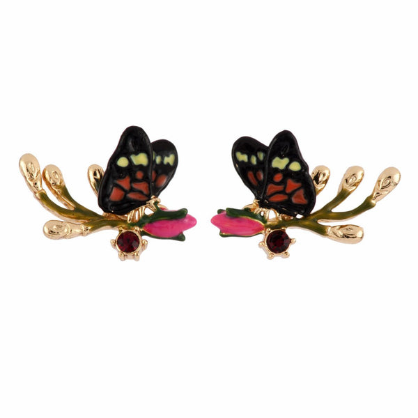 Rose D'Orient Rose Bud, Golden Buds & Butterfly Earrings | AFOR1131 - Les Nereides