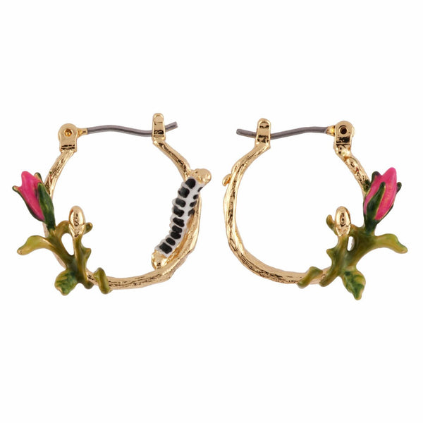 Rose D'Orient Small Hoops With Rose Buds & Caterpillar Earrings | AFOR1051 - Les Nereides