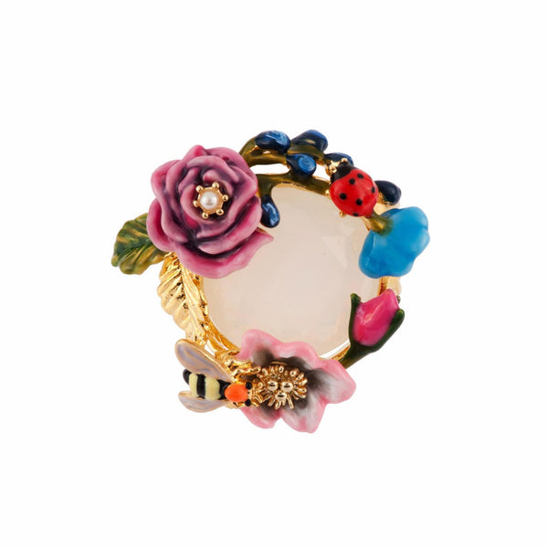 Rose D'Orient White Crystal Stone With Flowers, Berries And Bee Rings | AFOR605/11 - Les Nereides