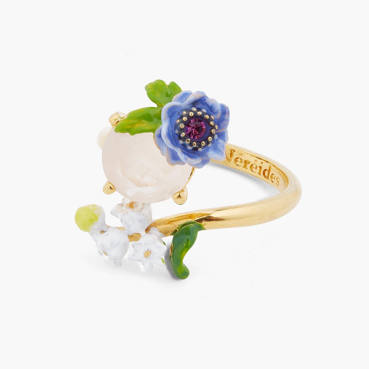 Rose Quartz And Floral Composition Adjustable Ring | ARPF6021 - Les Nereides